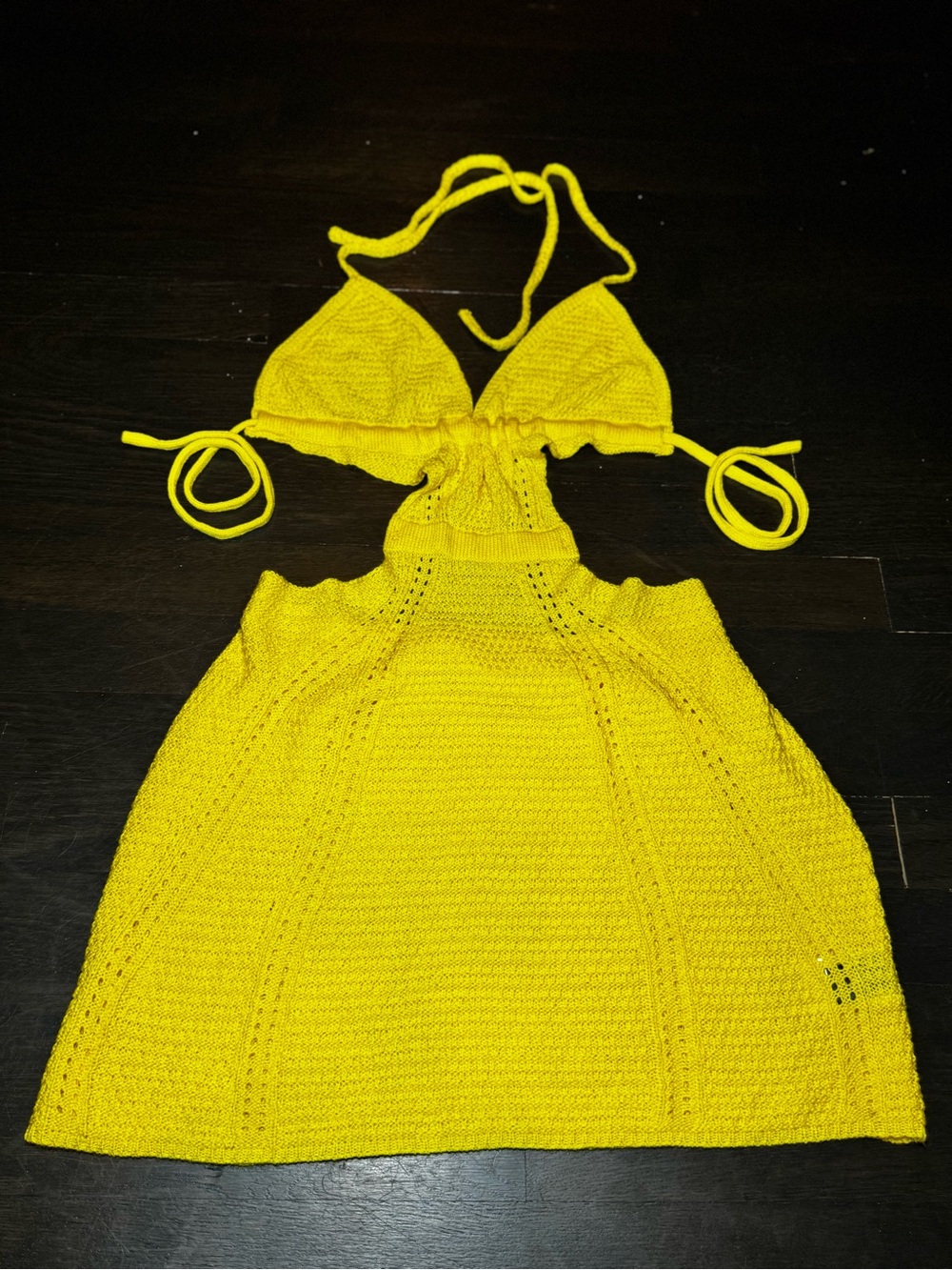 Yellow Crochet Halter  One-Piece Swim Dress
